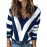 Chic Plus Size Striped V-Neck Sweater - Stretchy Knit Long Sleeve Pullover for Casual Wear