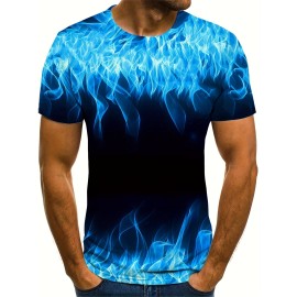 Men's 3D Fire Print Graphic Design Crew Neck Active T-shirt - Casual and Comfy Summer Tee for Daily Gym Workout and Running