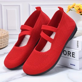 Women's Solid Color Flat Shoes, Breathable Mesh Slip On Shoes, Lightweight & Comfortable Shoes