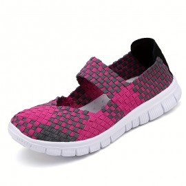 Women's Colorful Braided Flat Shoes, Casual Slip On Soft Sole Shoes, Lightweight Walking Shoes