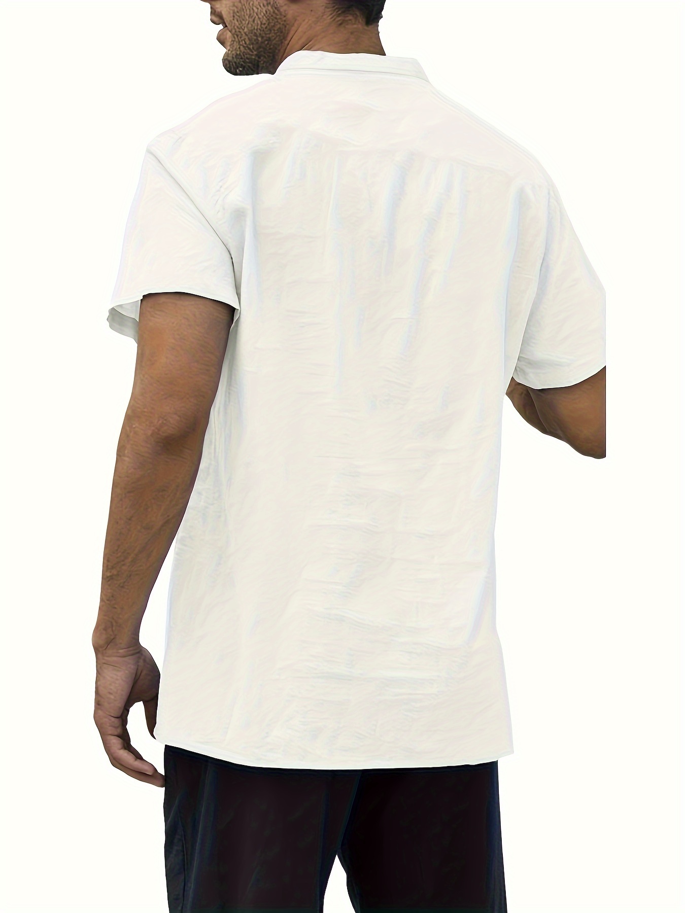 mens shirt top solid band collar short sleeve closure summer male casual henley shirt for daily business formal shirts for men details 1